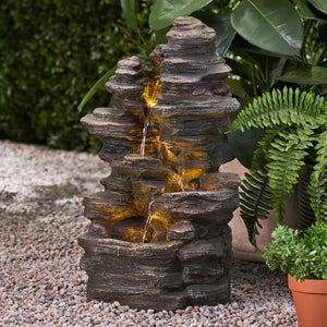 Christopher Knight Home® - Noble House - Coweta Outdoor 4 Tier Rock Fountain, Light Brown