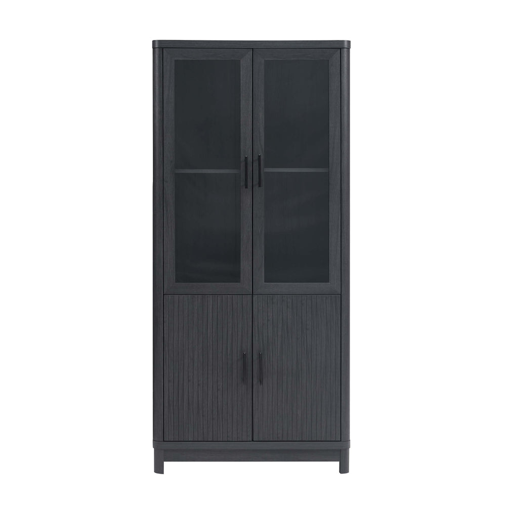 English Elm Jodie Elegant 31" Bookcase Cabinet with 6 Adjustable Shelves, Glass Display Doors & Metal Handles Charcoal grey B365P397894