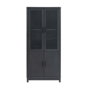 English Elm Jodie Elegant 31" Bookcase Cabinet with 6 Adjustable Shelves, Glass Display Doors & Metal Handles Charcoal grey B365P397894