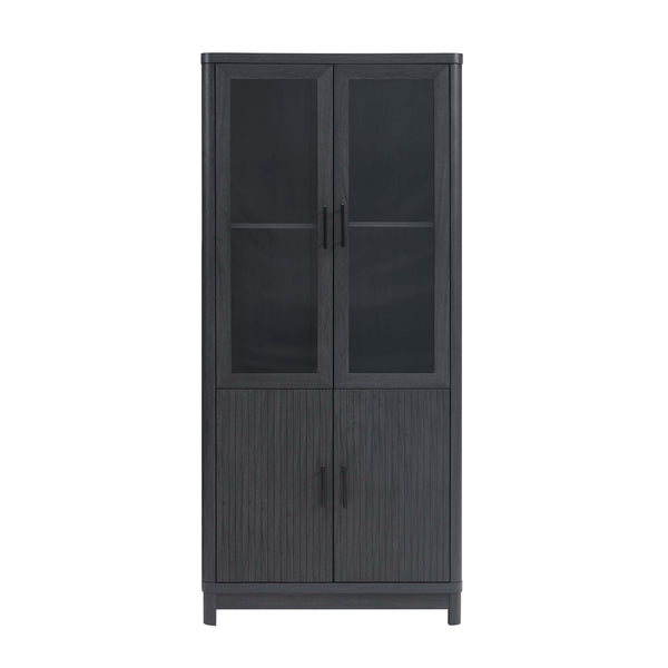 English Elm Jodie Elegant 31" Bookcase Cabinet with 6 Adjustable Shelves, Glass Display Doors & Metal Handles Charcoal grey B365P397894