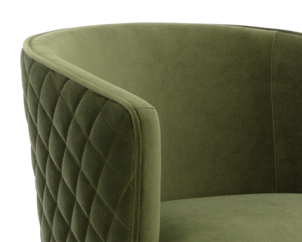 Sunpan CORNELLA Counter Stool - Elegant Meg Olive Upholstery with Diamond Stitching & Antique Brass Frame 109863