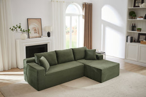 English Elm L-Shaped Cloud Sectional Sofa - Plush Green Corduroy Sleeper, No Assembly, Ideal For Living Spaces W2339P294929