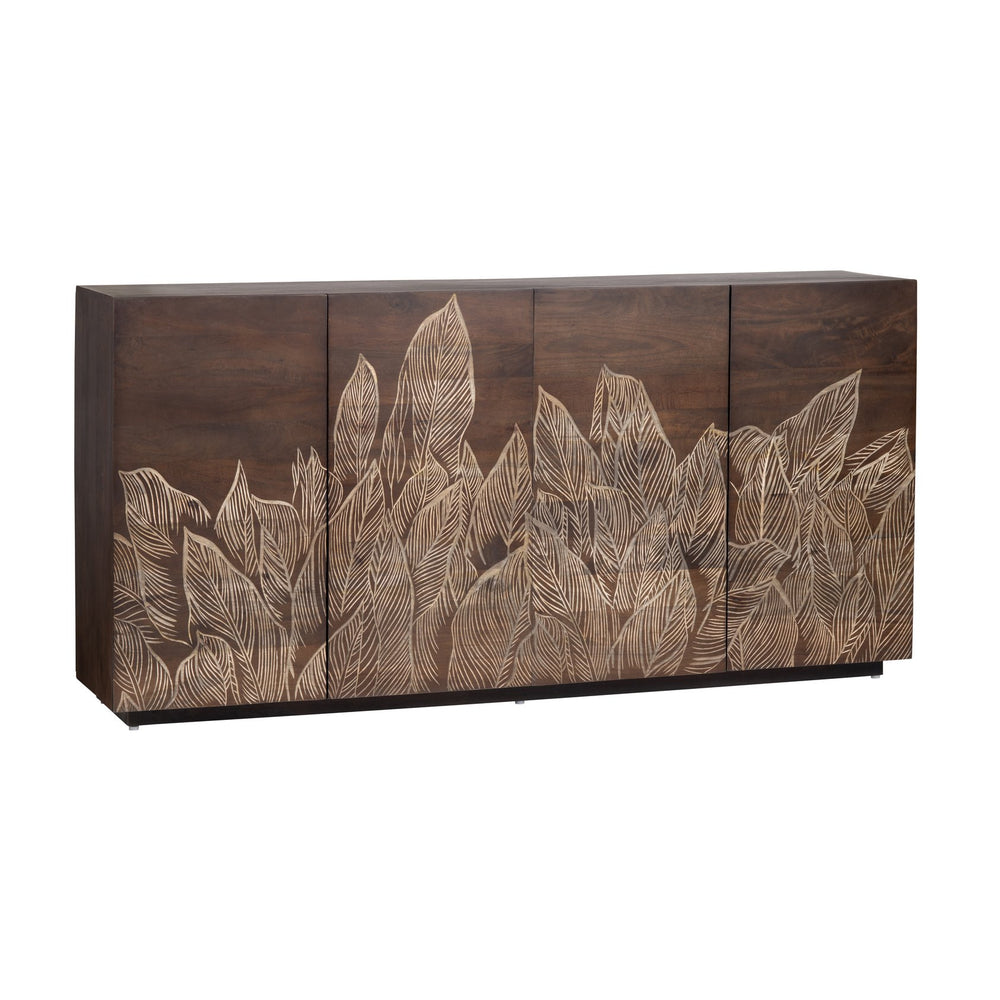 Crestview Collection Traditional Media Credenza - Elegant Mango Wood Tv Stand With Unique Carvings & Ample Storage Brown Solid Wood Cvfnr4809