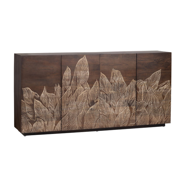 Crestview Collection Traditional Media Credenza - Elegant Mango Wood Tv Stand With Unique Carvings & Ample Storage Brown Solid Wood Cvfnr4809