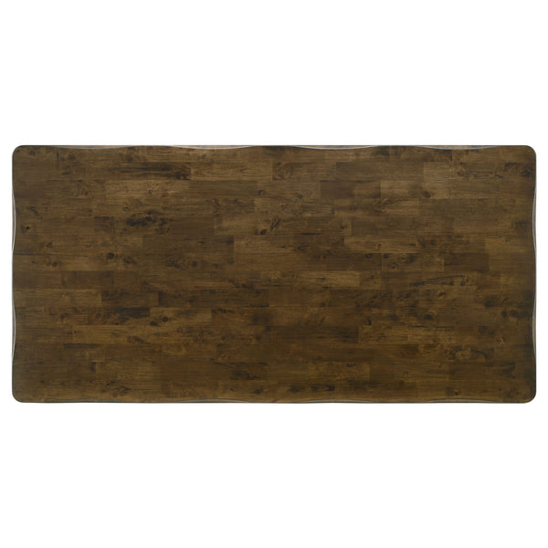 English Elm Gawain Rustic Knotty Nutmeg 5-Piece Dining Set - Trestle Table & Plush Chairs For Cozy Gatherings B062S00893