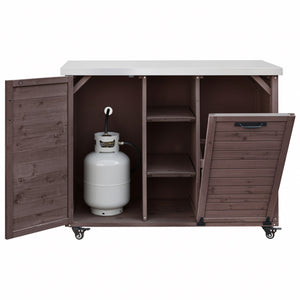 English Elm K&k Outdoor Rolling Kitchen Island Fir Wood Stainless Steel Top with Foldable Prep Station Dark Brown N707P370276Z