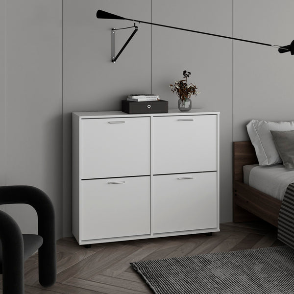 English Elm Opal Modern 4-Door Shoe Cabinet White — Enclosed 20-Pair Storage, Segmented Shelves, Sturdy Top Surface B070P337106