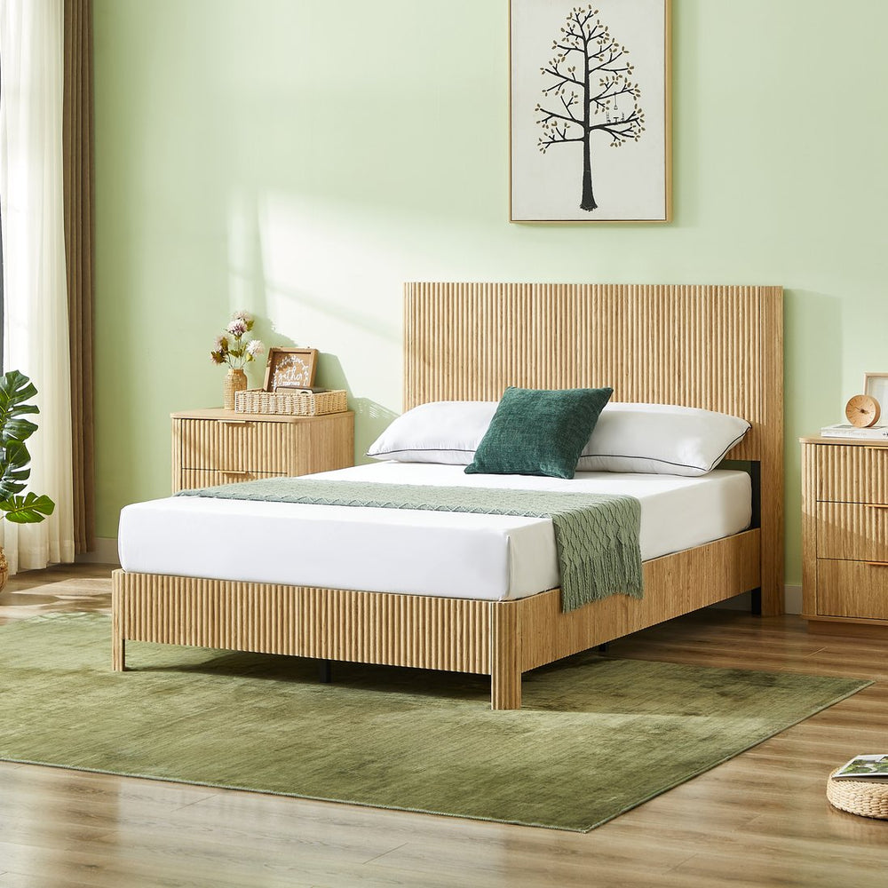 English Elm Full Platform Bed Corrugated Wood Ribbed Headboard Farmhouse Contemporary Frame Oak W1820P423200