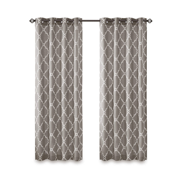 JLA Home Madison Park - Fretwork Metallic Fret Print Curtain Panel with Gunmetal Grommets — Textured Cotton-Blend Light Filter Grey/White MP40-1284