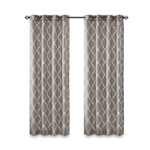 JLA Home Madison Park - Fretwork Metallic Fretwork Curtain Panel with Cotton-Blend Basket Weave, Gunmetal Grommet Top Drapery Grey/White MP40-1282
