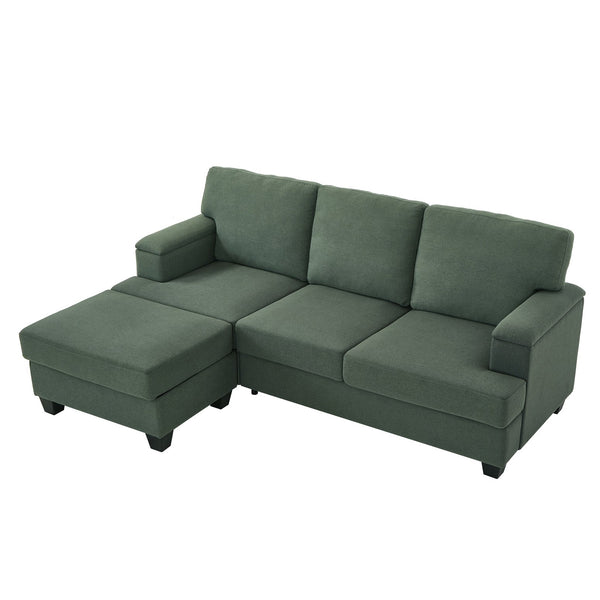 English Elm 86" Linen Sectional Sofa with Storage Ottoman Reversible Chaise for Small Spaces Dark Green W1669S00037