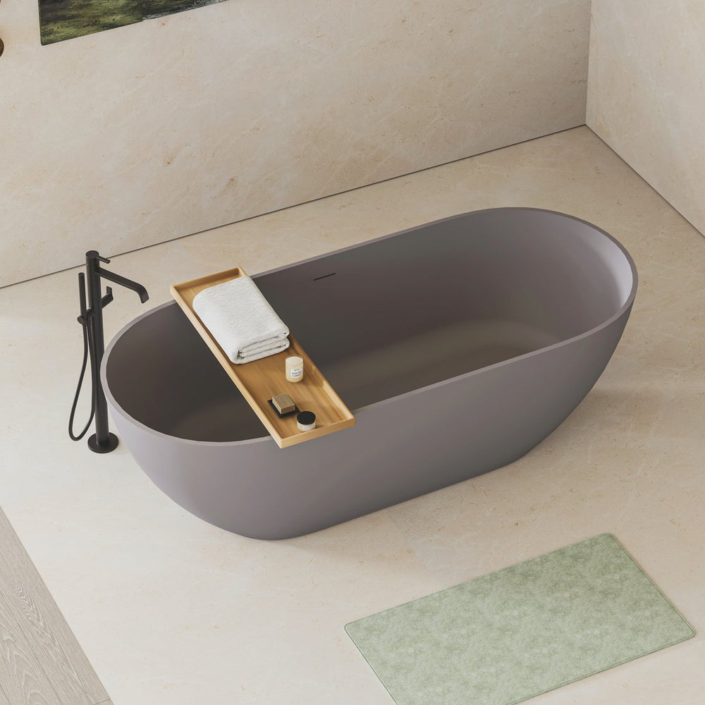 English Elm 59" Stone Resin Freestanding Soaking Tub Matte Oval Basin Spa Bathroom Fixture W1920P312324