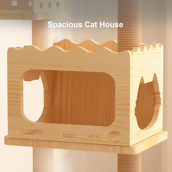English Elm 66.9" Tall Wood Cat Tree with Acrylic Hammock Sisal Posts and Perch for Indoor Cats W3101P445946