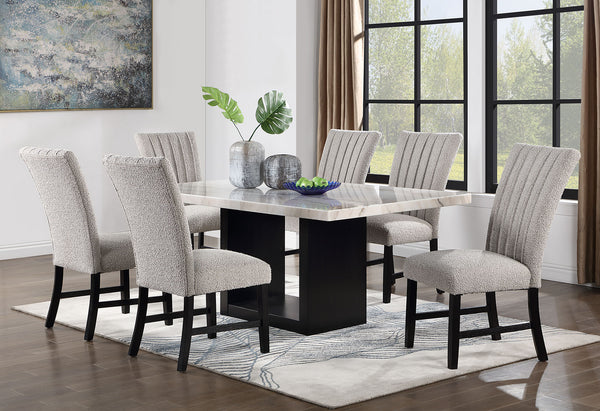 English Elm Beautiful Genuine Marble Top Seven Piece Dining Set with Gray Boucle Parsons Chairs B2741S00765