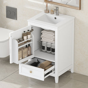 English Elm 20" Modern Bathroom Vanity With Soft-Close Door, Ceramic Sink & Storage Drawer For Small Spaces N725P185452K