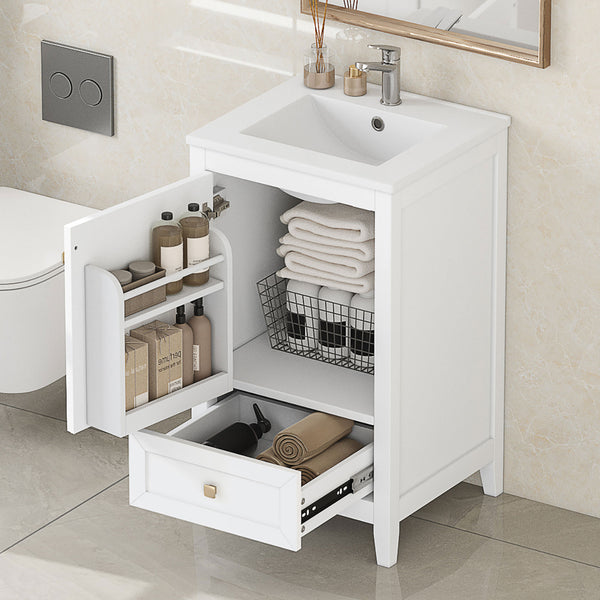 English Elm 20" Modern Bathroom Vanity With Soft-Close Door, Ceramic Sink & Storage Drawer For Small Spaces N725P185452K
