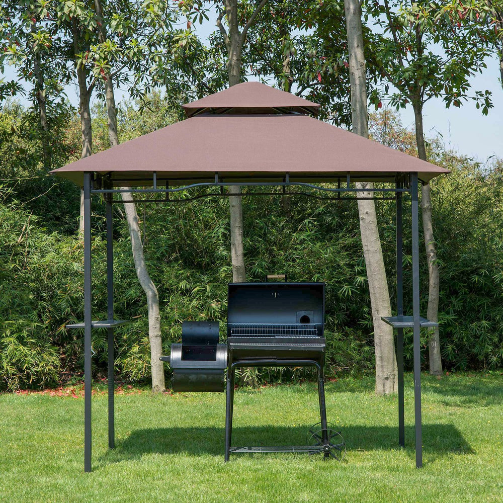 English Elm Grill Gazebo Double Roof Steel Bbq Canopy with Uv Shield and Mesh Storage Shelves T3971P382968