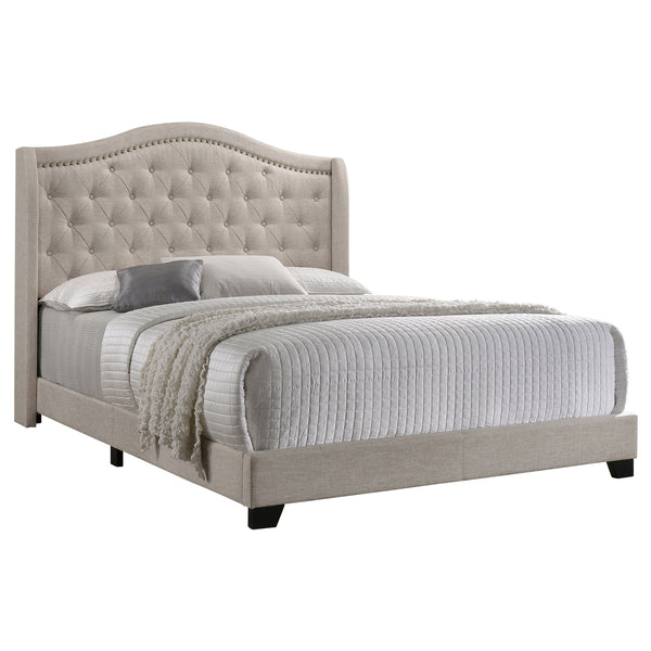 English Elm Copper Beige Upholstered Queen Wingback Bed - Elegant Comfort & Timeless Design For Your Bedroom B062P331073