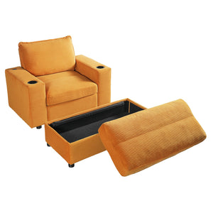 English Elm Christopher Knight Home® - 42.8" Oversized Chaise Lounge with Storage Ottoman, Corduroy Upholstery, USB Port & Cup Holders for Cozy Living Space Yellow N765P350851Y
