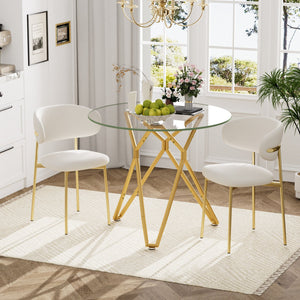 English Elm 35.4-Inch Round Tempered Glass Dining Table – Stylish Gold Finish For 1-4 People, Space-Saving Design W1162P306709