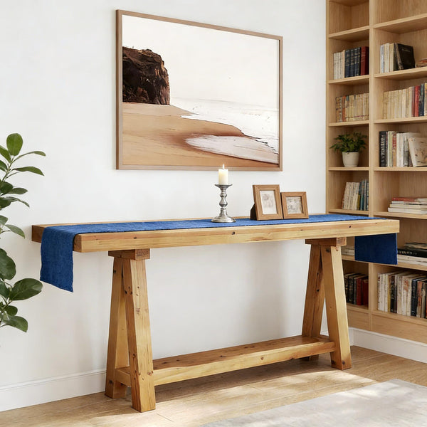 English Elm Hall Console Table Industrial Rustic Two Tier Wood Tone Metal Frame Entryway Sofa T3971P450044