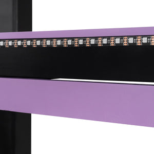 English Elm Full Size Loft Bed with Desk Blackout Curtains Rgb Lighting and Integrated Storage Purple+Black LT000377AAI