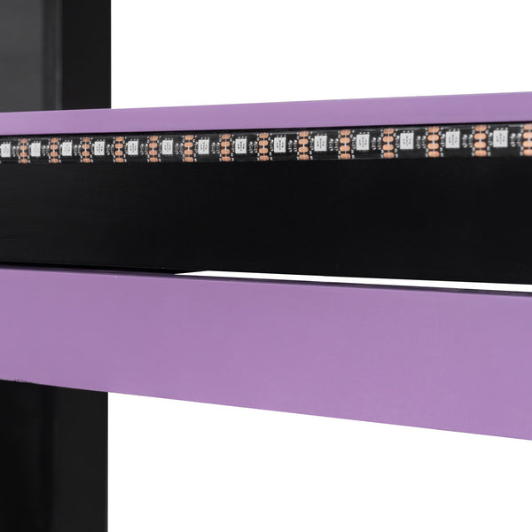 English Elm Full Size Loft Bed with Desk Blackout Curtains Rgb Lighting and Integrated Storage Purple+Black LT000377AAI