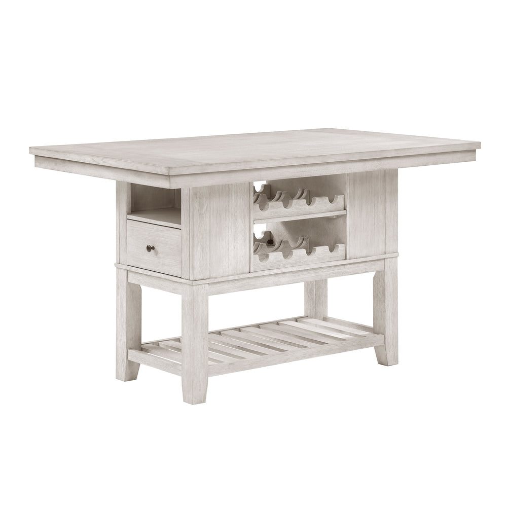 English Elm Modern Farmhouse Counter Height Dining Table with Wine Racks Drawers Antique White B011S02060