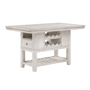 English Elm Modern Farmhouse Counter Height Dining Table with Wine Racks Drawers Antique White B011S02060