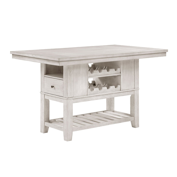 English Elm Modern Farmhouse Counter Height Dining Table with Wine Racks Drawers Antique White B011S02060