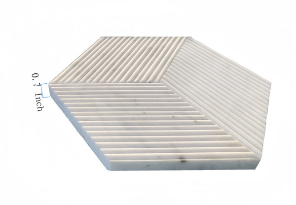 English Elm Hexagon Snow Mountain White Marble Tiles - Textured, 3D Fluted Design For Elegant Bathroom Walls W1696P262342