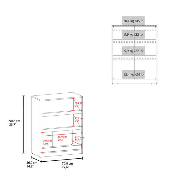 English Elm Shoe Modern 3‑Door Concealed Shoe Cabinet with 3 Shelves, Sturdy Legs, Compact Engineered Wood Storage Brown 39.37 L x 19.29 W x 5.91 H B097P350295