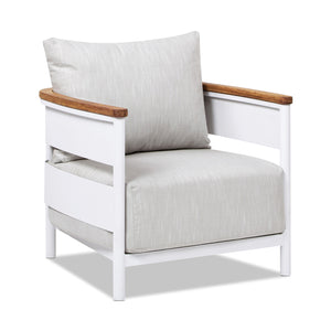 English Elm Jennifer Taylor Home - Rhodes 29" Upholstered Teak + Powder-Coated Aluminum Patio Arm Chair Birch Gray Chenille Cushions Durable Weather-Resistant Stylish Comfort for Outdoor Lounges B2719P321037