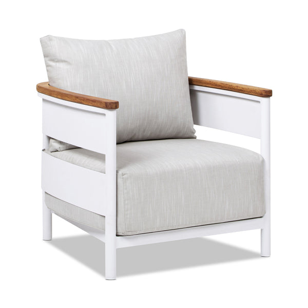 English Elm Jennifer Taylor Home - Rhodes 29" Upholstered Teak + Powder-Coated Aluminum Patio Arm Chair Birch Gray Chenille Cushions Durable Weather-Resistant Stylish Comfort for Outdoor Lounges B2719P321037
