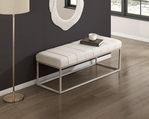 English Elm Modern Upholstered Bench with Channel Tufting and Plush Foam Seat on Sleek Metal Frame for Entryway Beige,Champagne 50.5 L x 20 W x 10.5 H B011P361971