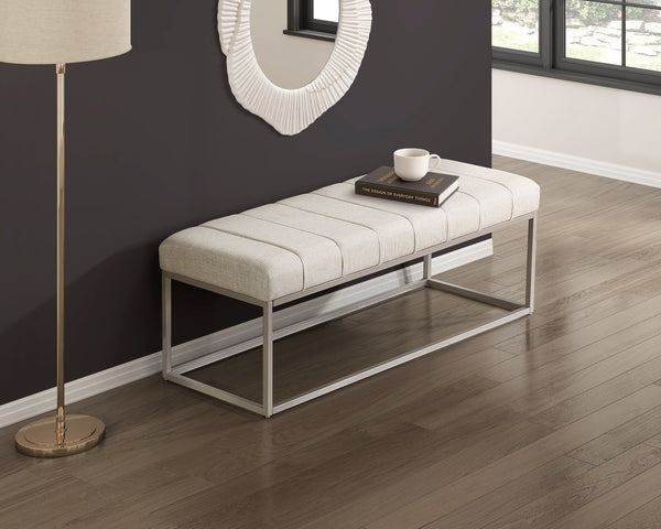 English Elm Modern Upholstered Bench with Channel Tufting and Plush Foam Seat on Sleek Metal Frame for Entryway Beige,Champagne 50.5 L x 20 W x 10.5 H B011P361971