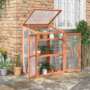 English Elm Outsunny Fir Wood Mini Greenhouse Cabinet with Polycarbonate Panels and Slatted Shelves W2225P200750