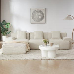 English Elm 113" Modular L-shaped Sectional Sofa Corduroy Upholstered with Movable Ottoman Beige W1359S00061