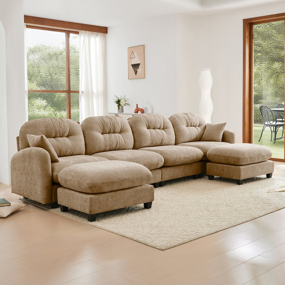 English Elm Modular U-Shaped Sectional Couch With Ottoman, Soft Camel Chenille, Customizable Comfort & Style W714S01383