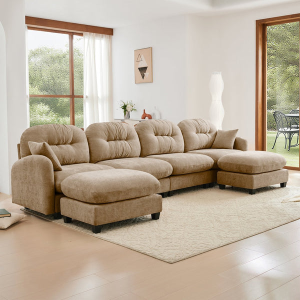 English Elm Modular U-Shaped Sectional Couch With Ottoman, Soft Camel Chenille, Customizable Comfort & Style W714S01383