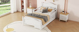 English Elm Twin Size Wood Platform Bed With Guardrails On Both Sides and Two Storage Drawers ,White