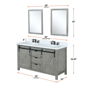 English Elm Ash Grey Double Bath Vanity 60 in. W x 22 in. D with Cultured Marble Top, Matte Black Faucet & Mirrors B2731S01118