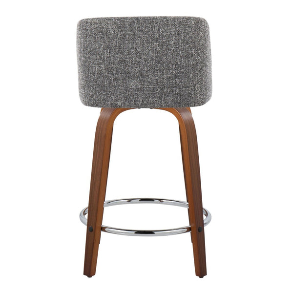 English Elm Toriano 24" Mid-Century Modern Counter Stool Set Of 2 With Swivel, Walnut Wood & Grey Fabric Comfort B202S00114-GIGA