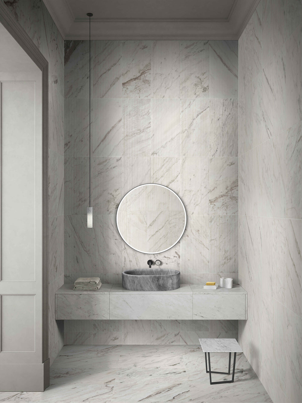 English Elm Carrara Gray Marble Vessel Sink – Semi-Polished Natural Stone, Elegant Design For Luxe Bathrooms W1696P333274