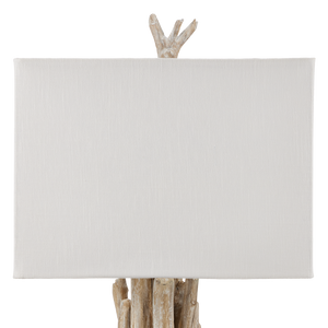 Driftwood Rustic Whitewash Table Lamp with Off-White Linen Shade - Handcrafted Natural Decor Accent