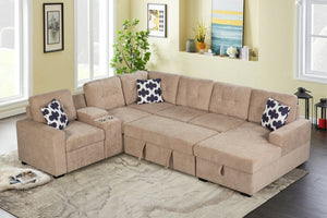 English Elm Multifunctional Modular Sectional Sofa with Hidden Storage Cup Holders and Flexible Seating Light Brown B2730S00075
