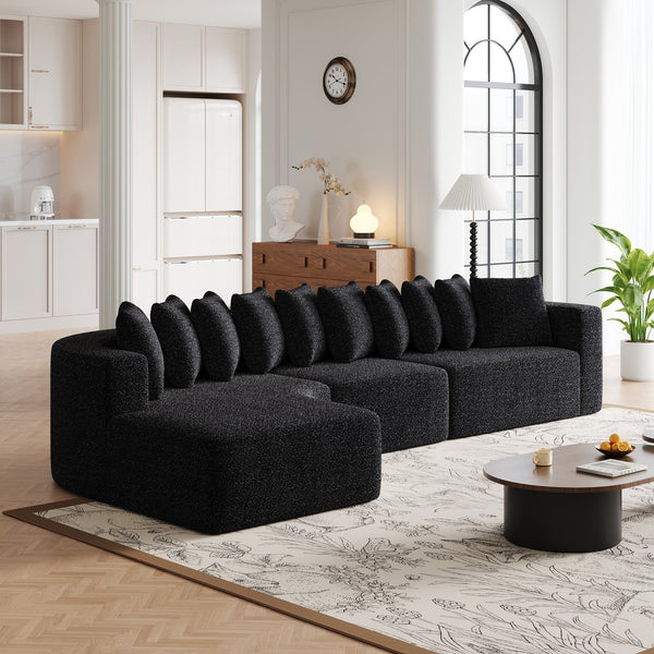 English Elm 131.1-inch Chenille Cloud Curved Sectional with Chaise Memory Foam Cushions 10 Pillows W3505S00012