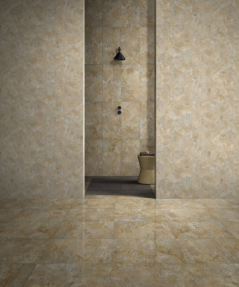 English Elm Hexagon Natural Marble Tiles - Honed Finish In Warm Gold, Beige, And Yellow For Elegant Spaces W1696P262335