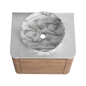 English Elm 24'' Wall-Mounted Bathroom Vanity With Ceramic Vessel Sink, Soft-Close Door & Stylish Design W999S00395