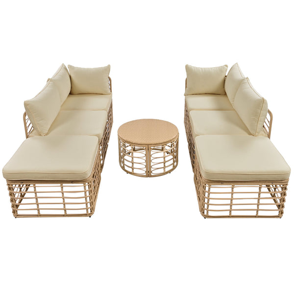 English Elm Go Modular 7 Piece Pe Rattan Patio Sectional with Cushions for Backyard Entertaining N704G201233D